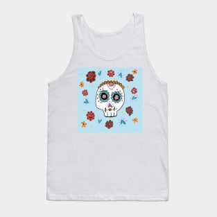 Sugar Skull and Roses pastel blue background Tank Top